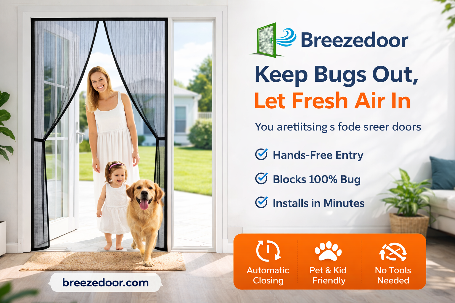 Magnetic Screen Door – Keep Bugs Out Instantly (Custom Fit)